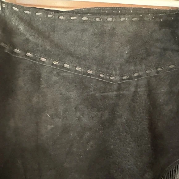 bebe Asymmetrical Black Leather Fringe Skirt - Picture 3 of 6